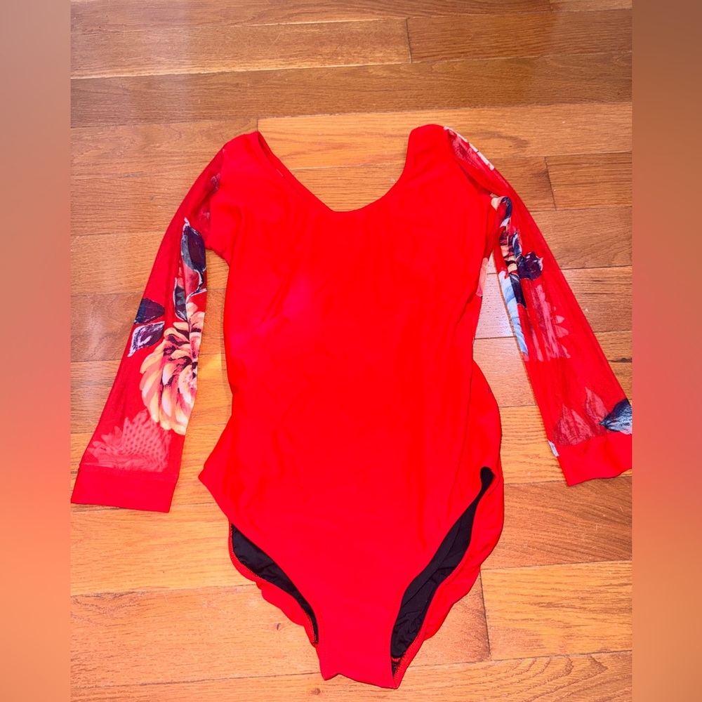 Five Dance wear Large Adult Red Floral Leotard
